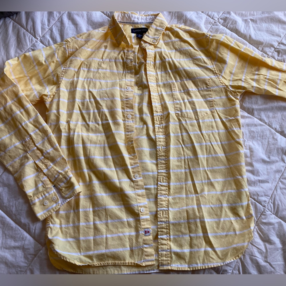 Lands End Classic Yellow Striped Button Up